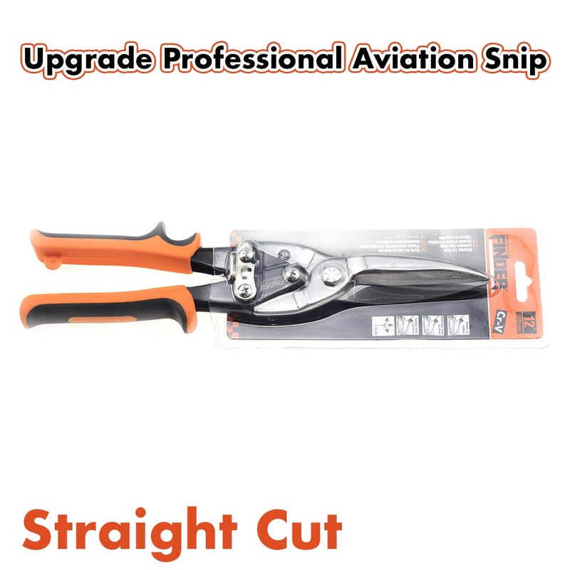 Finder 12" Aviation Snips, Long Straight Cut Tin Snips Cutting Shears Power Cutter with CR-V Blade & Comfortable Grip, 300mm Scissors for Cutting Metal Sheet, Hard Material, Industrial Quality - Image 2