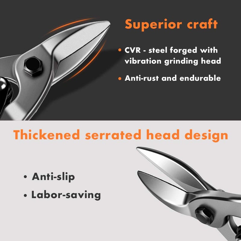 Finder 12" Aviation Snips, Long Straight Cut Tin Snips Cutting Shears Power Cutter with CR-V Blade & Comfortable Grip, 300mm Scissors for Cutting Metal Sheet, Hard Material, Industrial Quality - Image 3