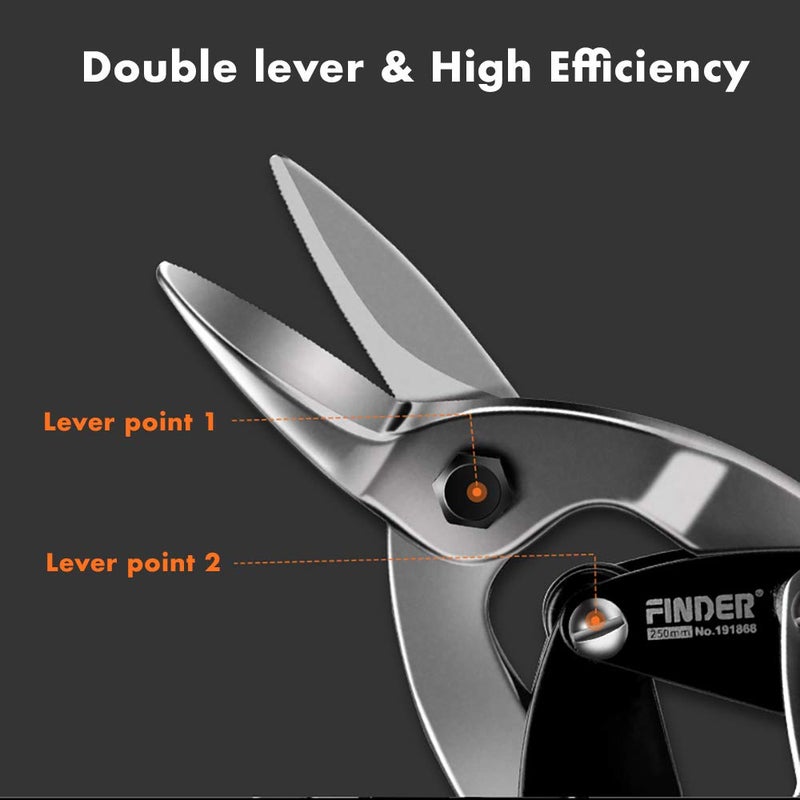 Finder 12" Aviation Snips, Long Straight Cut Tin Snips Cutting Shears Power Cutter with CR-V Blade & Comfortable Grip, 300mm Scissors for Cutting Metal Sheet, Hard Material, Industrial Quality - Image 4