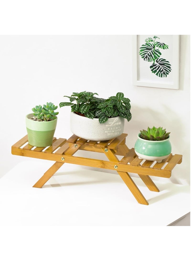 Rubik Wooden Plant Stand, 2 Step Small European Flower Pot Holder Indoor Balcony Display Rack (52x15cm)  - Image 1