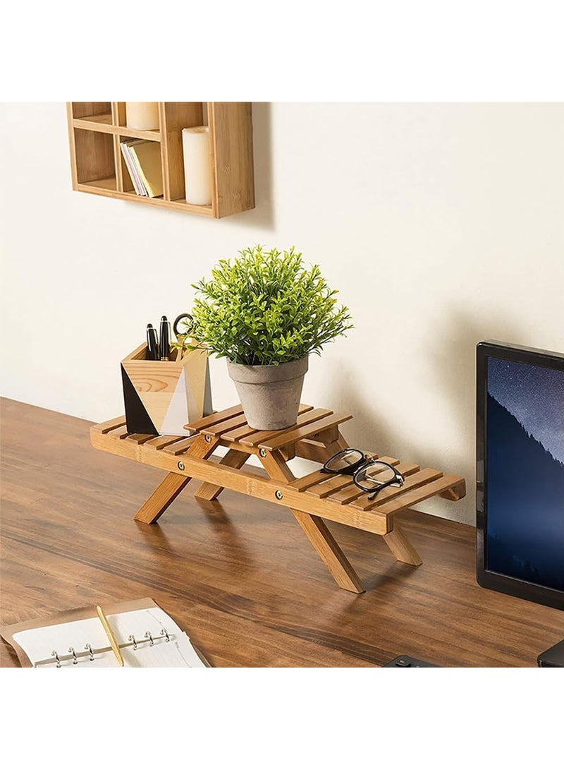 Rubik Wooden Plant Stand, 2 Step Small European Flower Pot Holder Indoor Balcony Display Rack (52x15cm)  - Image 3
