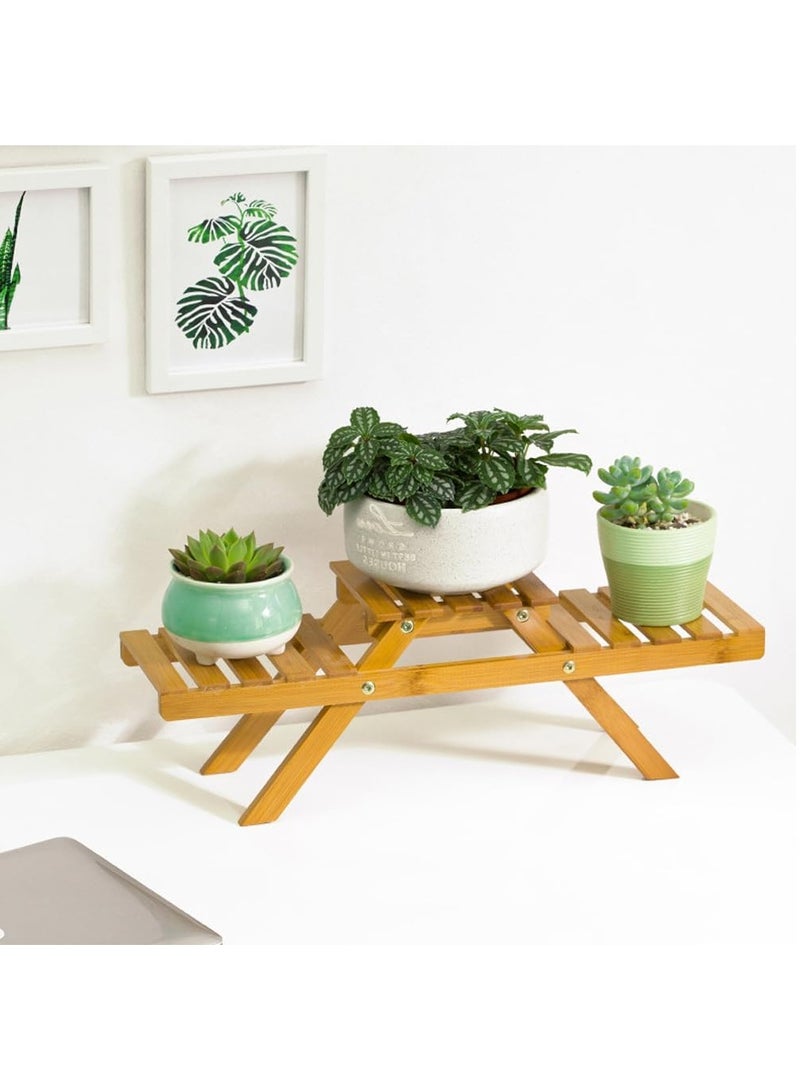 Rubik Wooden Plant Stand, 2 Step Small European Flower Pot Holder Indoor Balcony Display Rack (52x15cm)  - Image 5