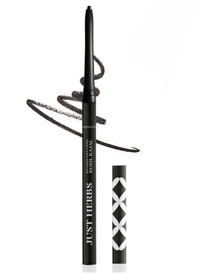 Just Herbs Retractable 2 In 1 Herbal Eyeliner + Kajal With Almond Oil & Vitamin E, 11 Hour Stay, Singlestroke, Smudgeproof & Fadeproof - Black 0.3G  - Image 1