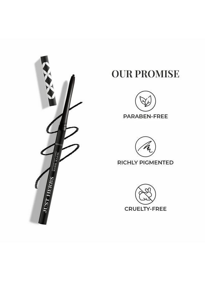 Just Herbs Retractable 2 In 1 Herbal Eyeliner + Kajal With Almond Oil & Vitamin E, 11 Hour Stay, Singlestroke, Smudgeproof & Fadeproof - Black 0.3G  - Image 4