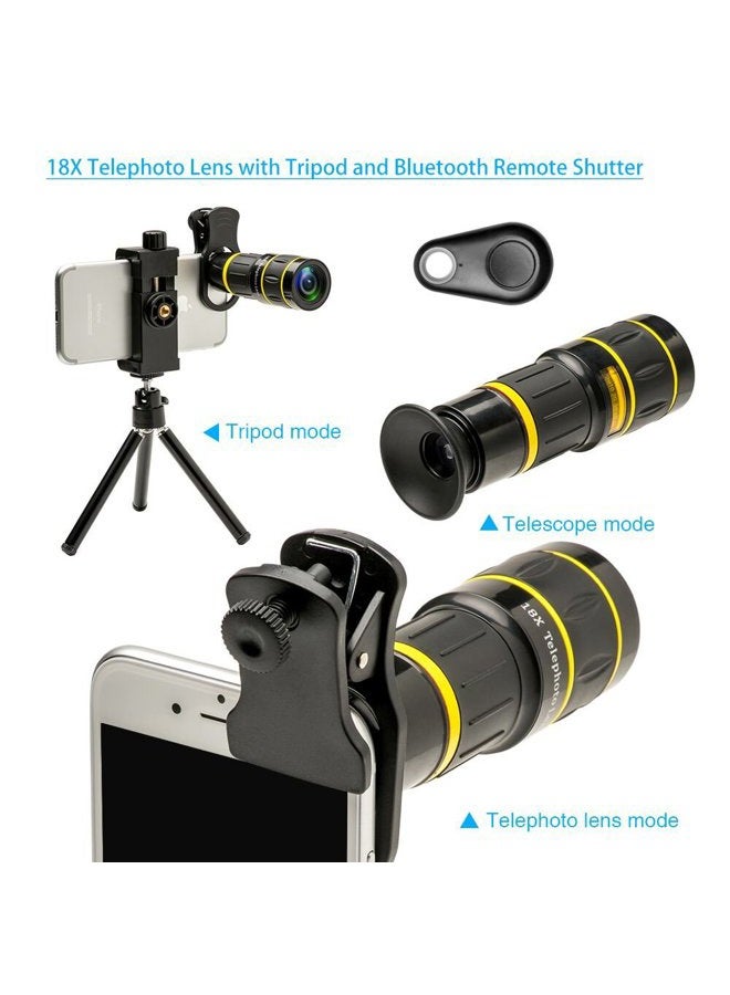 Godefa Cell Phone Camera Lens with Tripod+ Shutter Remote,6 in 1 18x Telephoto Zoom Lens/Wide Angle/Macro/Fisheye/Kaleidoscope/CPL, Clip-On lense Compatible for iPhone X 8 7 6s Plus, Samsung and More - Image 2