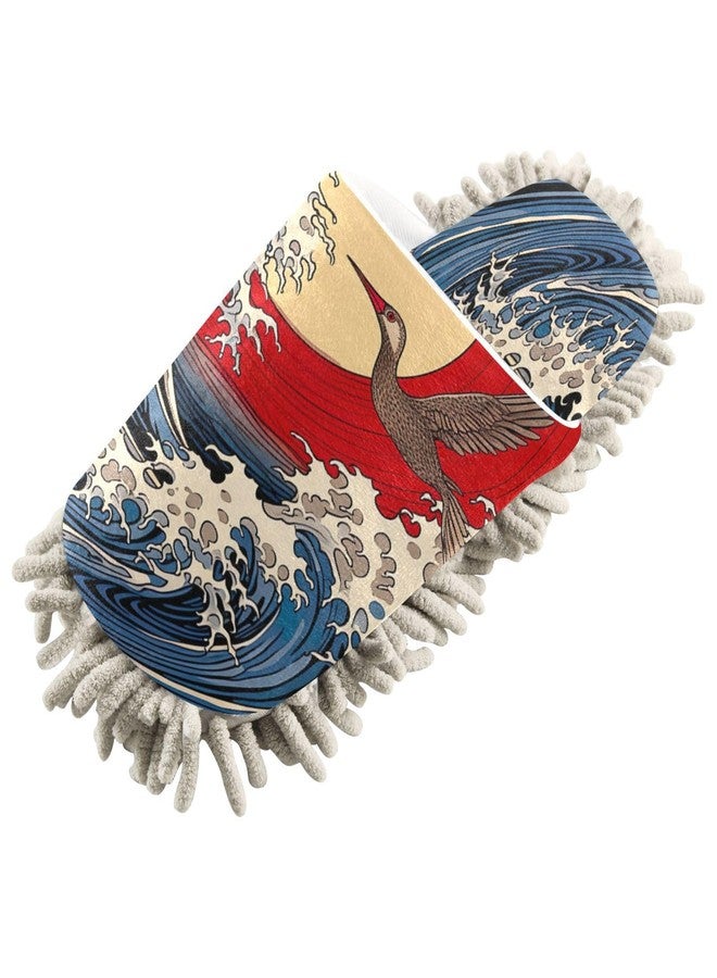 FLildon Microfiber Cleaning Slippers Japanese Sea Wave Washable Mop Shoes Slipper for Men/Women House Floor Dust Cleaner, Size L - Image 2