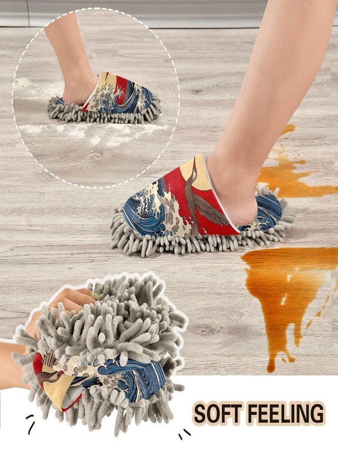 FLildon Microfiber Cleaning Slippers Japanese Sea Wave Washable Mop Shoes Slipper for Men/Women House Floor Dust Cleaner, Size L - Image 5