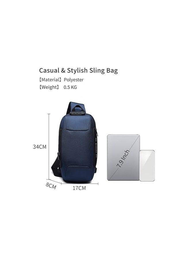FANDARE Anti theft sling bag, new men's crossbody bag with USB charging port, reflective stripes, single shoulder bag, bicycle camping and cycling day bag, waterproof polyester, L - Image 3