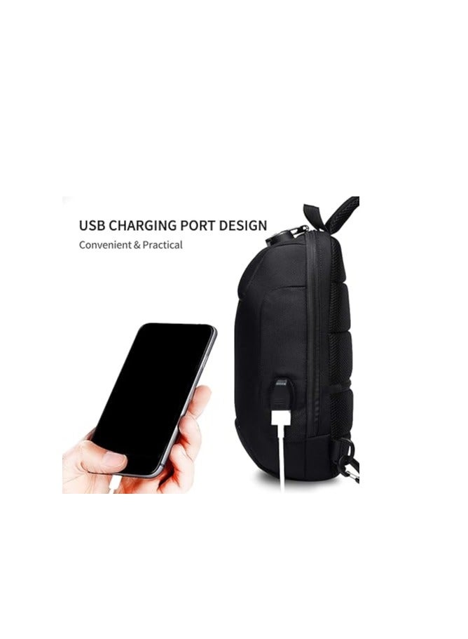 FANDARE Anti theft sling bag, new men's crossbody bag with USB charging port, reflective stripes, single shoulder bag, bicycle camping and cycling day bag, waterproof polyester, L - Image 4