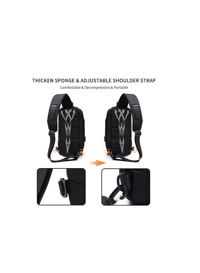 FANDARE Anti theft sling bag, new men's crossbody bag with USB charging port, reflective stripes, single shoulder bag, bicycle camping and cycling day bag, waterproof polyester, L - Image 5