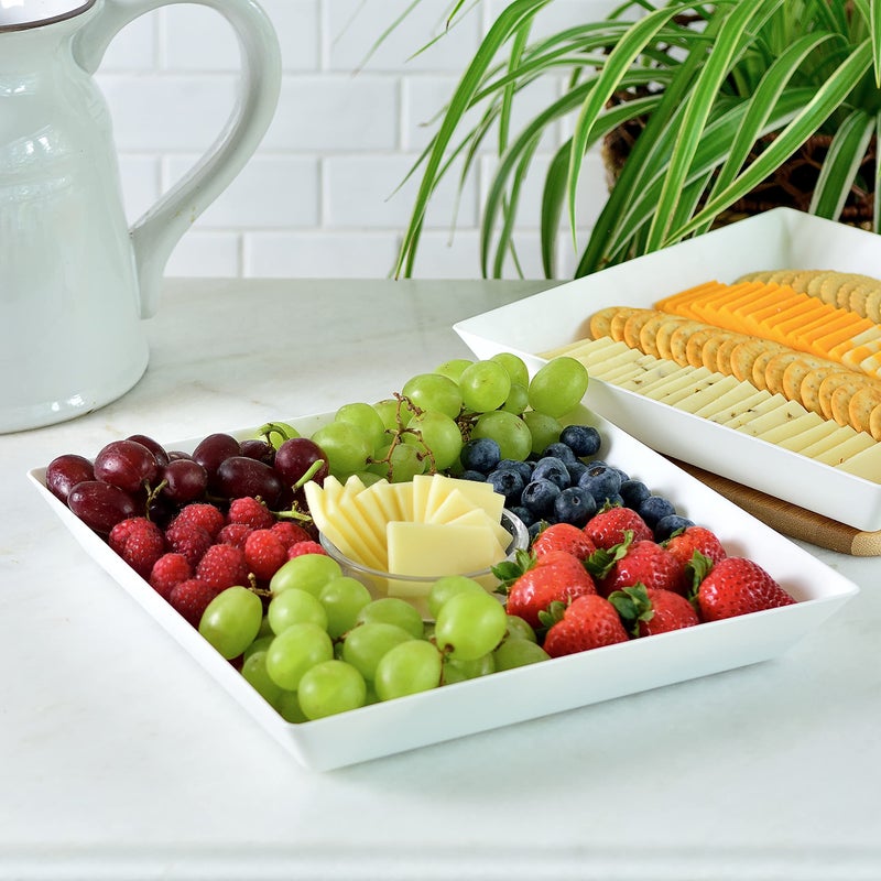 Youngever 3 Pack Plastic Serving Trays  Square Serving Platter for Parties  10 inch x 10 inch (White) - Image 3