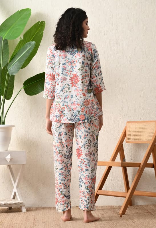Ichaa Women's Rayon White Jungle Printed Top and Pyjama Night Wear Night Suit or Lounge Wear Set - Image 3