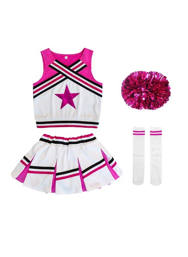 LOLANTA Big Girls Cheerleader Uniform Outfit Cheerleading Costume Fun Varsity Brand Pleated Skirts Pink(Rosered, 8-10) - Image 3