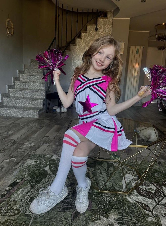 LOLANTA Big Girls Cheerleader Uniform Outfit Cheerleading Costume Fun Varsity Brand Pleated Skirts Pink(Rosered, 8-10) - Image 2