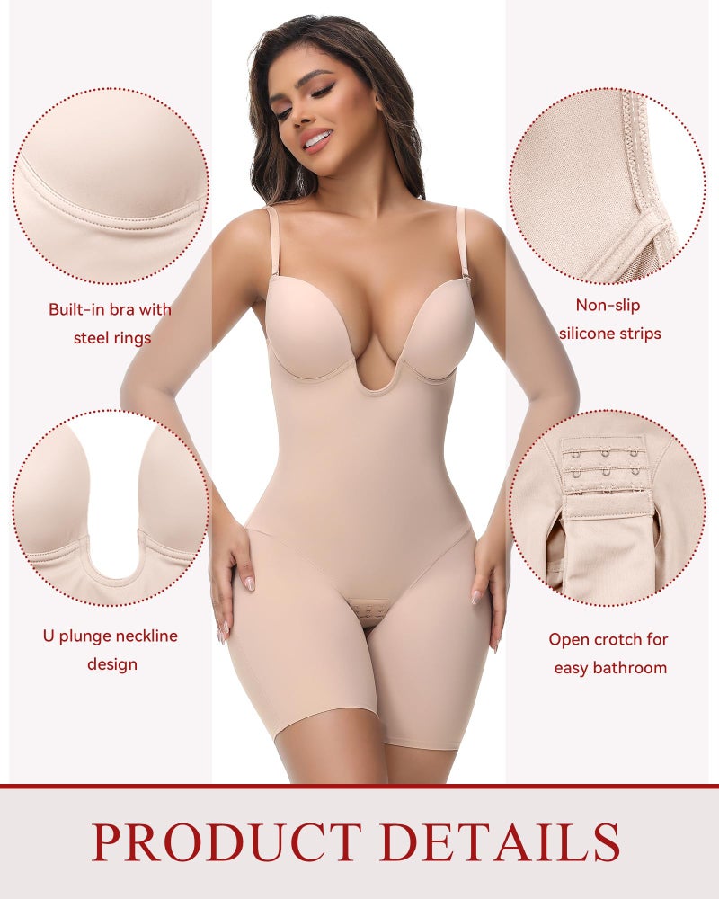 SHAPSHE Backless U Plunge Strapless Shapewear Tummy Control Butt Lifter Compression Bodysuit for Women Low Back Body Suit - Image 4