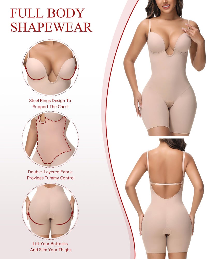 SHAPSHE Backless U Plunge Strapless Shapewear Tummy Control Butt Lifter Compression Bodysuit for Women Low Back Body Suit - Image 2