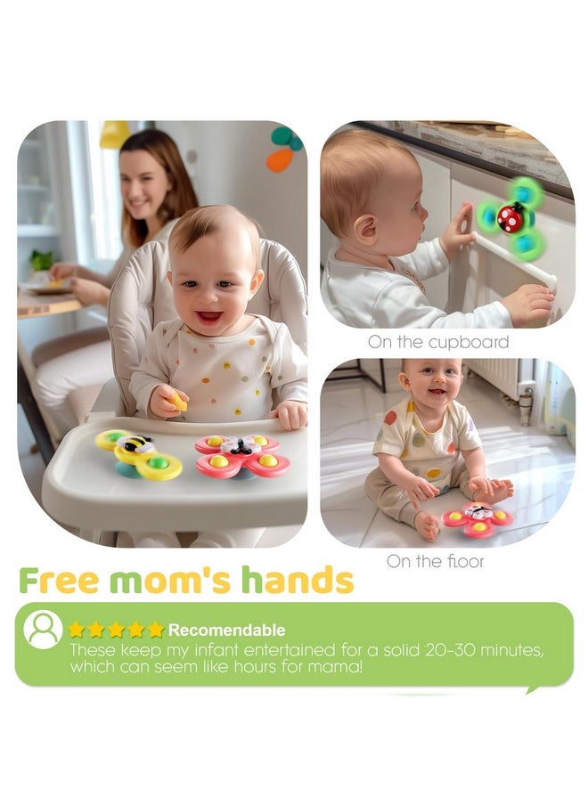 ALASOU 3Pcs Suction Cup Spinner Toys For 1 Year Old Boy Girl|Spinning Top Baby 12 18 Months|1 2 Year Old Boy Birthday Gift|Bath Toys For Kids Ages 1-3|Sensory Toys Stocking Stuffers For Toddlers 1-3  - Image 1