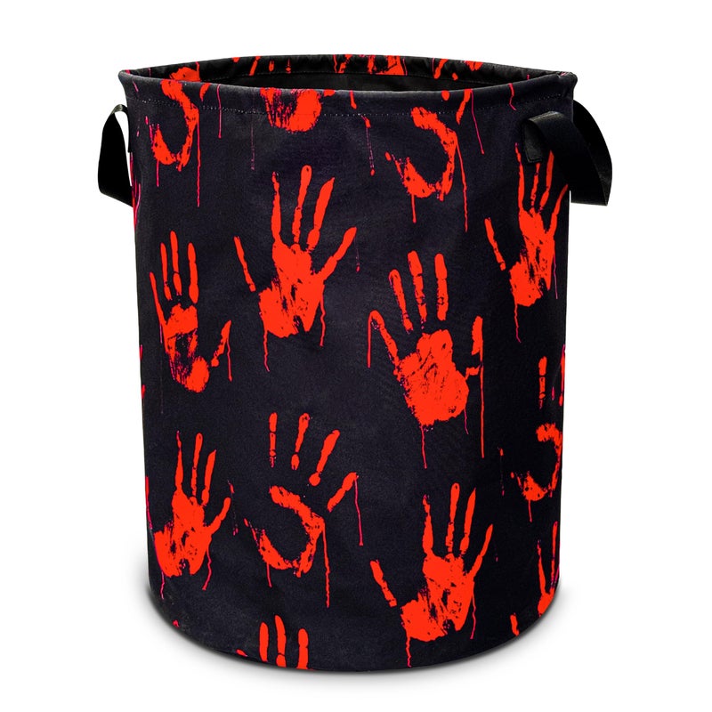 NUTAINLA Blood Spatter Hand Print Laundry Basket Blood Drop Pattern Foldable Oxford Cloth Funny Tote Bag Laundry Hamper Clothes Storage Bucket Organizer For Bathroom/Laundry/Bedroom 18.9x16.5in - Image 1