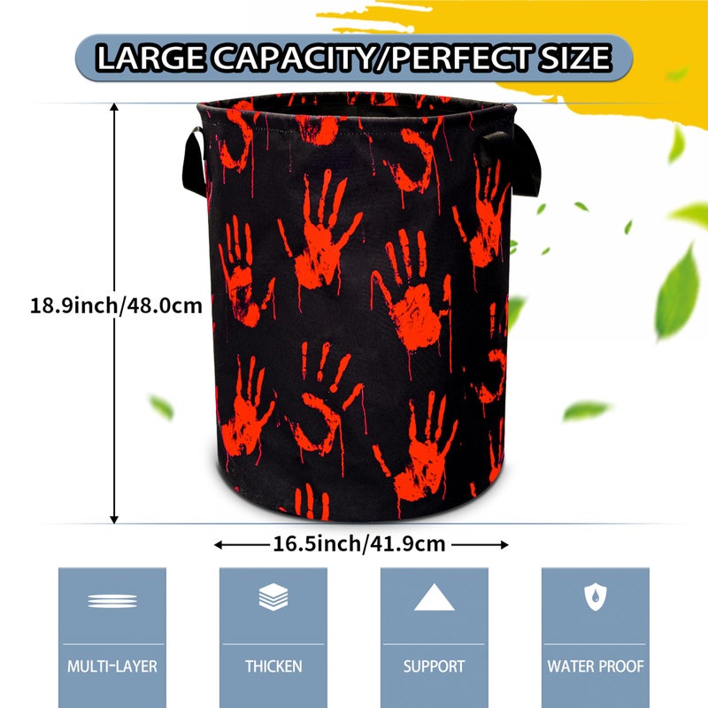 NUTAINLA Blood Spatter Hand Print Laundry Basket Blood Drop Pattern Foldable Oxford Cloth Funny Tote Bag Laundry Hamper Clothes Storage Bucket Organizer For Bathroom/Laundry/Bedroom 18.9x16.5in - Image 2