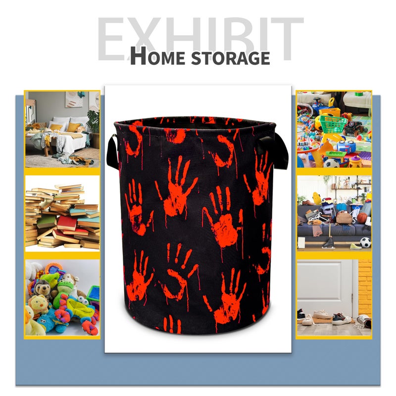 NUTAINLA Blood Spatter Hand Print Laundry Basket Blood Drop Pattern Foldable Oxford Cloth Funny Tote Bag Laundry Hamper Clothes Storage Bucket Organizer For Bathroom/Laundry/Bedroom 18.9x16.5in - Image 5