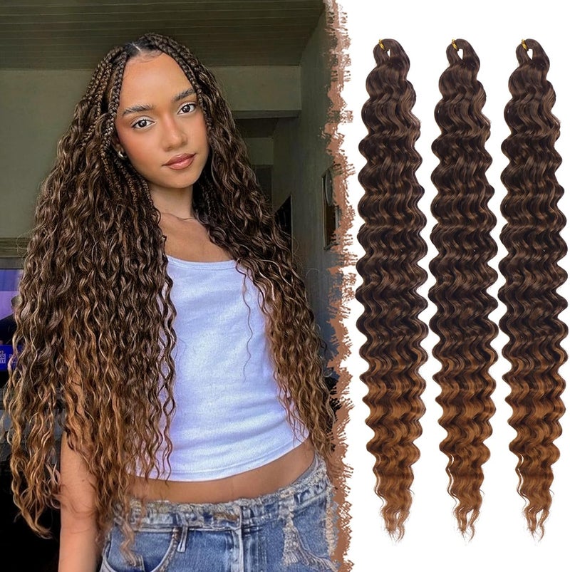 إضافات شعر فاشفن الموجة العميقة 3 عبوات موجة المحيط للتجديل للنساء السود 22 بوصة أومبري أسود-أحمر داكن