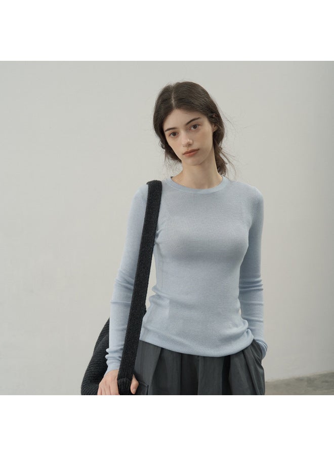 2024 New Autumn Wool Bottoming Shirt Solid Color Simple Top Long Sleeve T-shirt Round Neck Cashmere Sweater