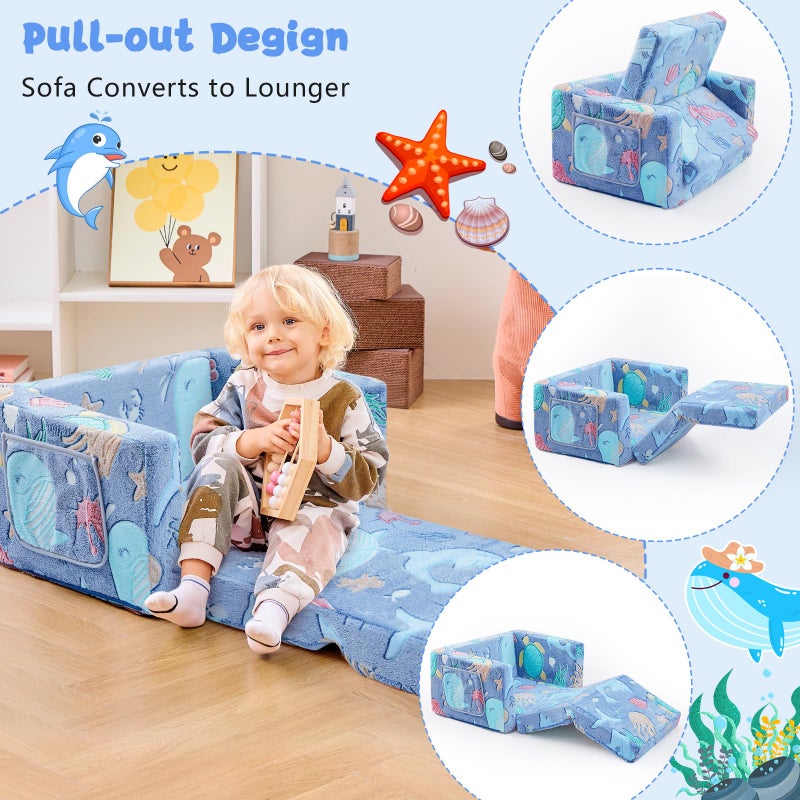 inhand Toddler Chair Comfy,2-in-1 Soft Toddler Couch Fold Out for Kids,Convertible Sofa to Lounger,Gift for Girls and Boys Birthday,Ocean - Image 2