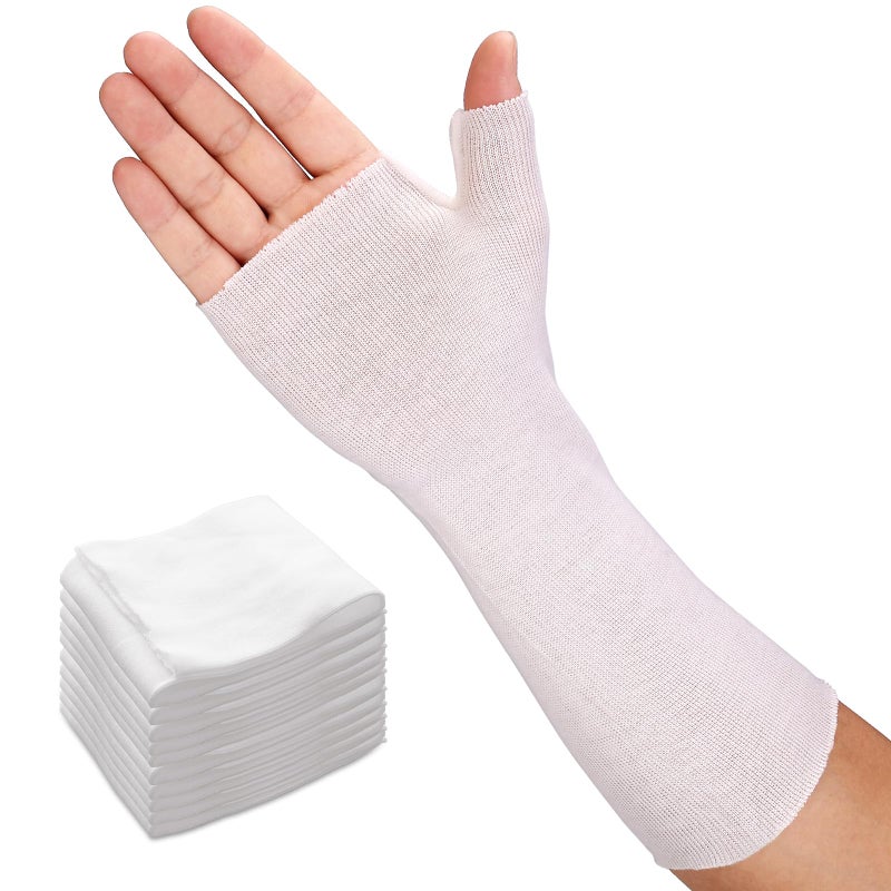 Velpeau Hand Socks for Splint (Pack of 10), Breathable, Thin Stockinette Tubing for Arm, Wrist Brace with Thumb Spica Liner, Cotton Gauze Sleeve, Under Cast Wrap, Arm Cover for Men and Women (White, Light Version, M) - Image 1