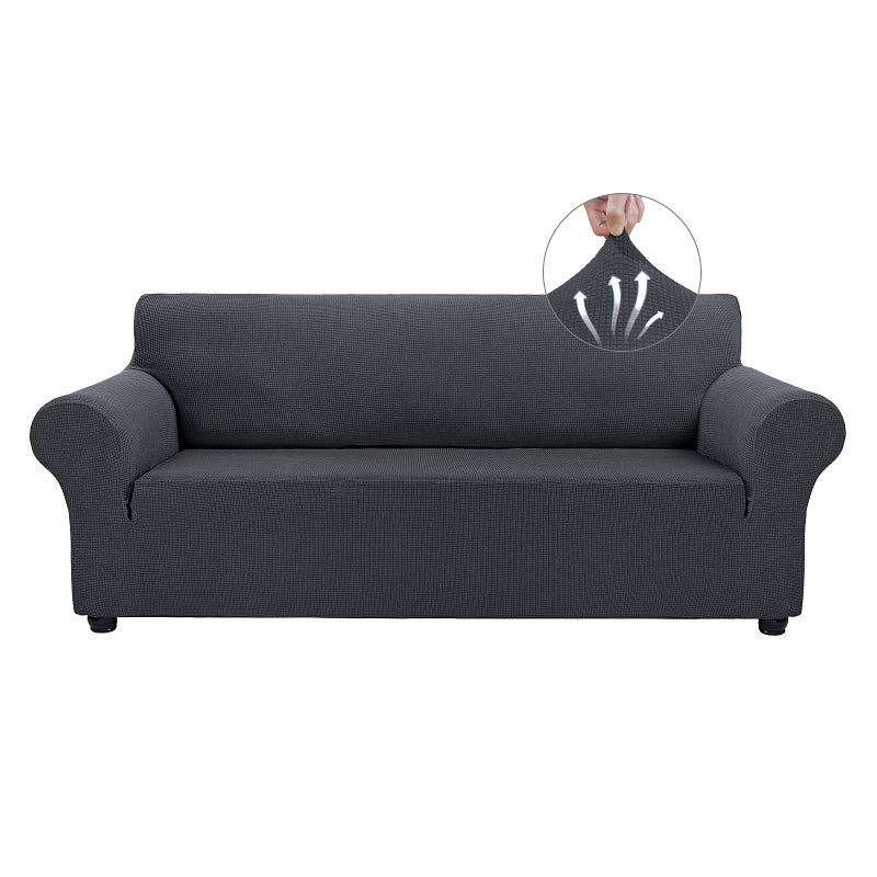 Asnomy Couch Covers for 3 Cushion Couch Stretch Sofa Covers Slipcovers, Pet Protector Furniture Covers for Dogs Cats Spandex Jacquard Fabric Small Checks ï¼ˆLargeï¼ŒCharcoal Ashï¼‰ - Image 1