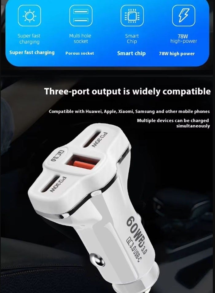 JEEJPV Car Charger 2 x PD30W + QC30W Fast Charging Mobile Phone Adapter QC3.0 Car Charger USB - Image 4