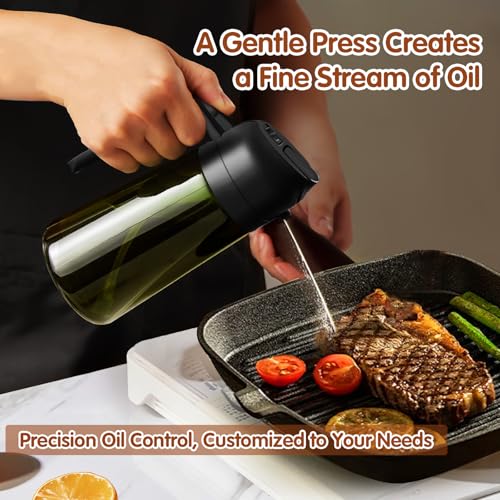 ‎YARRAMATE YARRAMATE Borosilicate Glass 16oz/470ml 2 in 1 Oil Sprayer for Cooking with Stickers, Dark Green Food-Grade Olive Oil Dispenser Bottle for Kitchen, Air Fryer, Grill - Light Blockage(Black) - Image 5