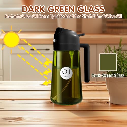 ‎YARRAMATE YARRAMATE Borosilicate Glass 16oz/470ml 2 in 1 Oil Sprayer for Cooking with Stickers, Dark Green Food-Grade Olive Oil Dispenser Bottle for Kitchen, Air Fryer, Grill - Light Blockage(Black) - Image 2