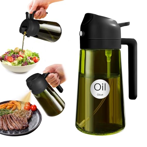 ‎YARRAMATE YARRAMATE Borosilicate Glass 16oz/470ml 2 in 1 Oil Sprayer for Cooking with Stickers, Dark Green Food-Grade Olive Oil Dispenser Bottle for Kitchen, Air Fryer, Grill - Light Blockage(Black) - Image 1