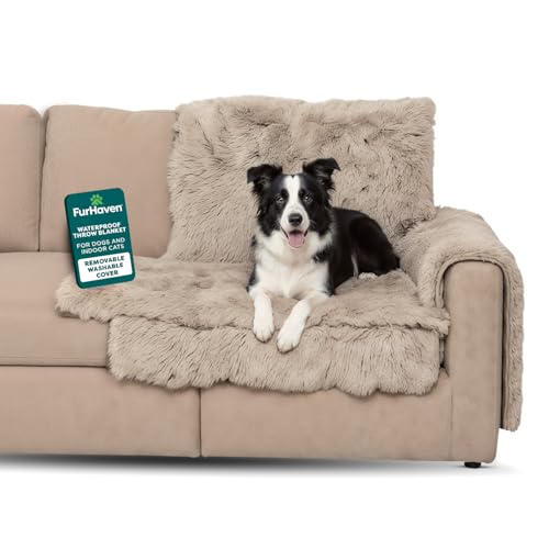 Furhaven Corner Cushion Seat Cover for Dogs Cats Washable For Couches Sectional Sofas L Shaped Couches Snuggle Spot Shaggy Long Faux Fur Corner Throw Taupe One Size - Image 1