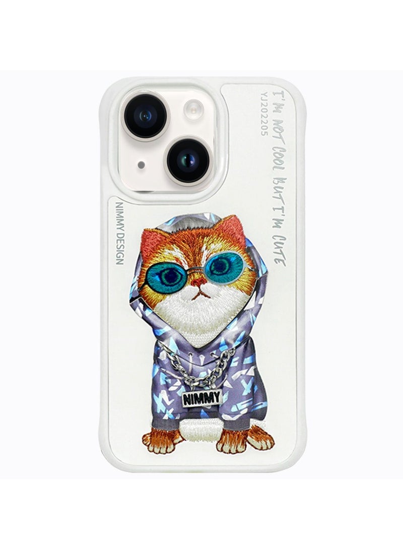 Nimmy Apple iPhone 13/14 Cute Cat With Original Glasses & Original Chain 3D Embroidery Case - Image 1