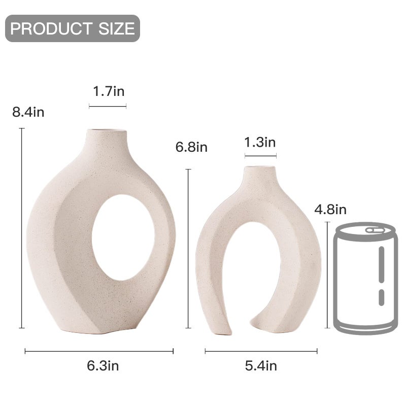 Liotww Ceramic Vases For Home Decor Set Of 2  Off White Boho Small Flower Vase  Minimalist Decorative Modern Donut Vase For Living Dining Room Office Entryway Book Shelf Coffee Console Table D?Cor - Image 2