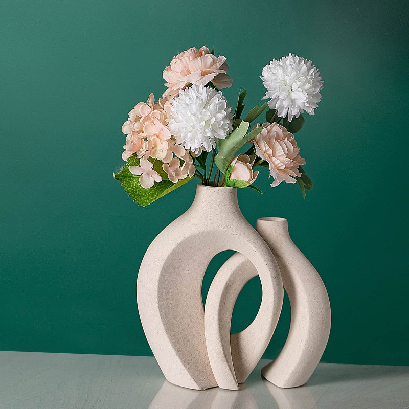 Liotww Ceramic Vases For Home Decor Set Of 2  Off White Boho Small Flower Vase  Minimalist Decorative Modern Donut Vase For Living Dining Room Office Entryway Book Shelf Coffee Console Table D?Cor - Image 1
