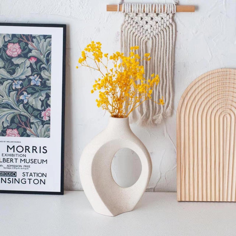 Liotww Ceramic Vases For Home Decor Set Of 2  Off White Boho Small Flower Vase  Minimalist Decorative Modern Donut Vase For Living Dining Room Office Entryway Book Shelf Coffee Console Table D?Cor - Image 5