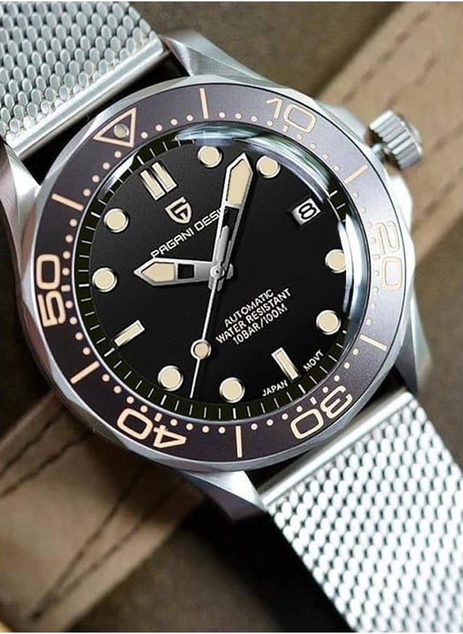 PAGANI DESIGN Men's Fashion Business Automatic Mechanical Watches, Stainless Steel Mesh Strap, Japanese Movement, Waterproof PD1667 Black  - Image 5