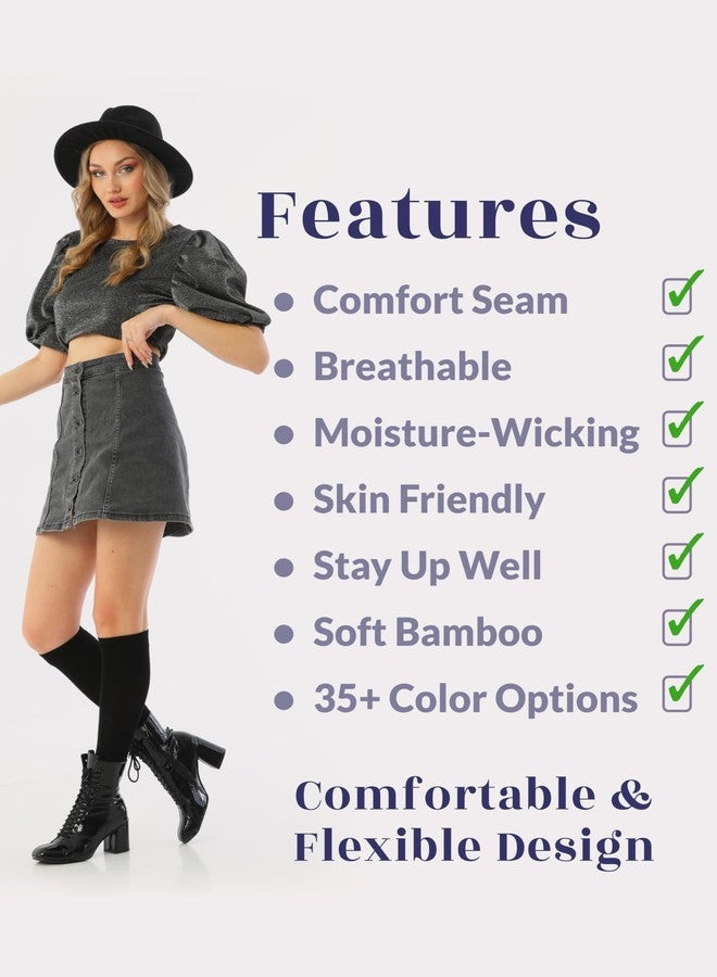 Hugh Ugoli Comfort Seam Lightweight Bamboo Women's Knee High Socks, 4 Pairs, Black, Shoe size: 5-8 - Image 5