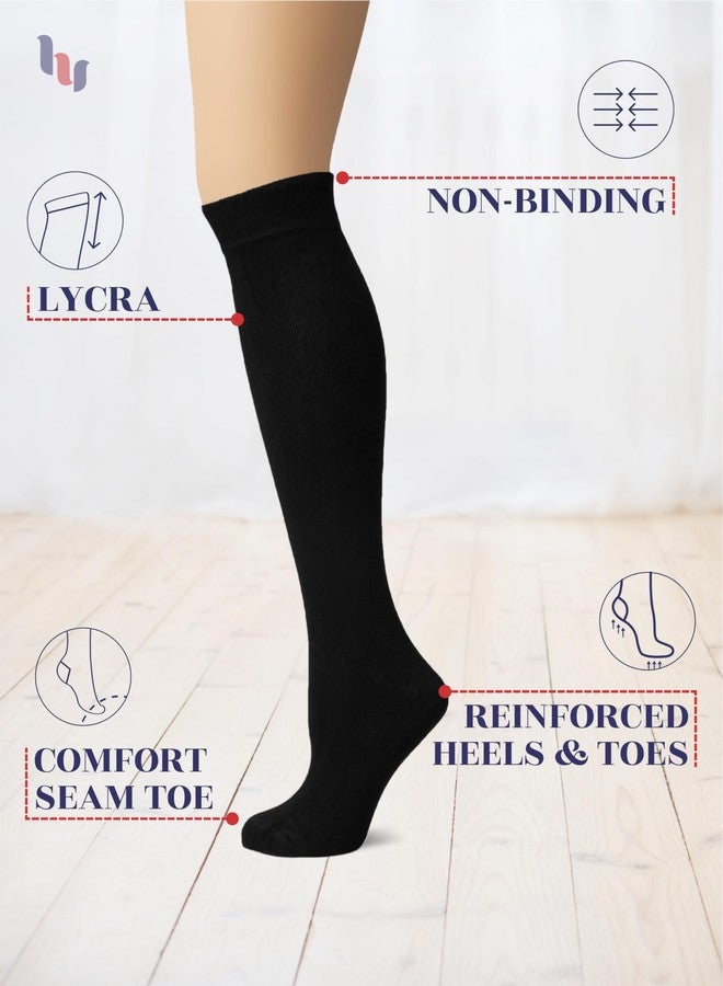 Hugh Ugoli Comfort Seam Lightweight Bamboo Women's Knee High Socks, 4 Pairs, Black, Shoe size: 5-8 - Image 3