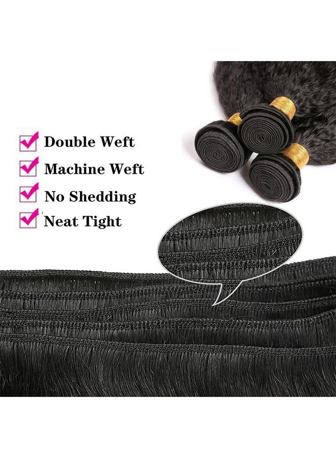 DMS Ms Hair Bundles 10A Yaki Kinky Straight Human Hair 3 Bundles 100% Unprocessed Mongolian Virginr Human Hair Weave Extensions Natural Color (10 12 14 Black) - Image 5