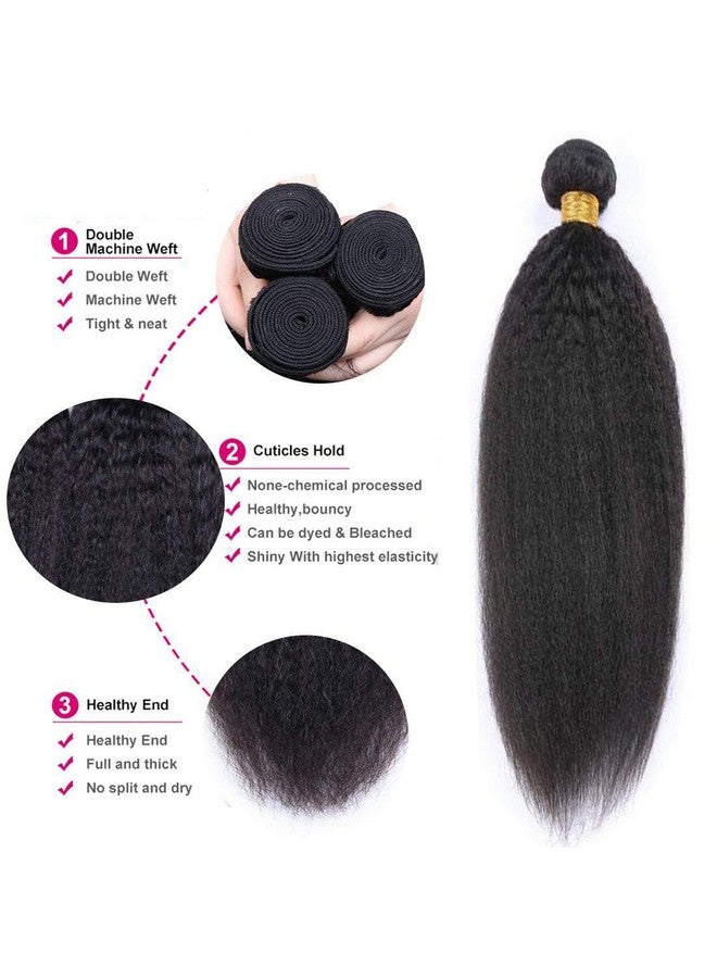 DMS Ms Hair Bundles 10A Yaki Kinky Straight Human Hair 3 Bundles 100% Unprocessed Mongolian Virginr Human Hair Weave Extensions Natural Color (10 12 14 Black) - Image 3