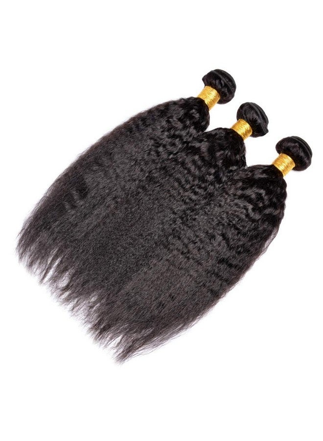 DMS Ms Hair Bundles 10A Yaki Kinky Straight Human Hair 3 Bundles 100% Unprocessed Mongolian Virginr Human Hair Weave Extensions Natural Color (10 12 14 Black) - Image 4