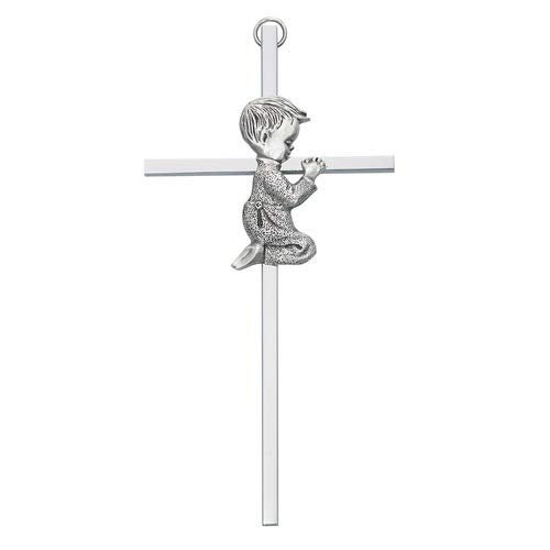 McVan Silver Tone Cross with Praying Boy, 6 Inch - Image 2