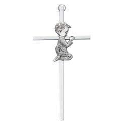 McVan Silver Tone Cross with Praying Boy, 6 Inch - Image 3