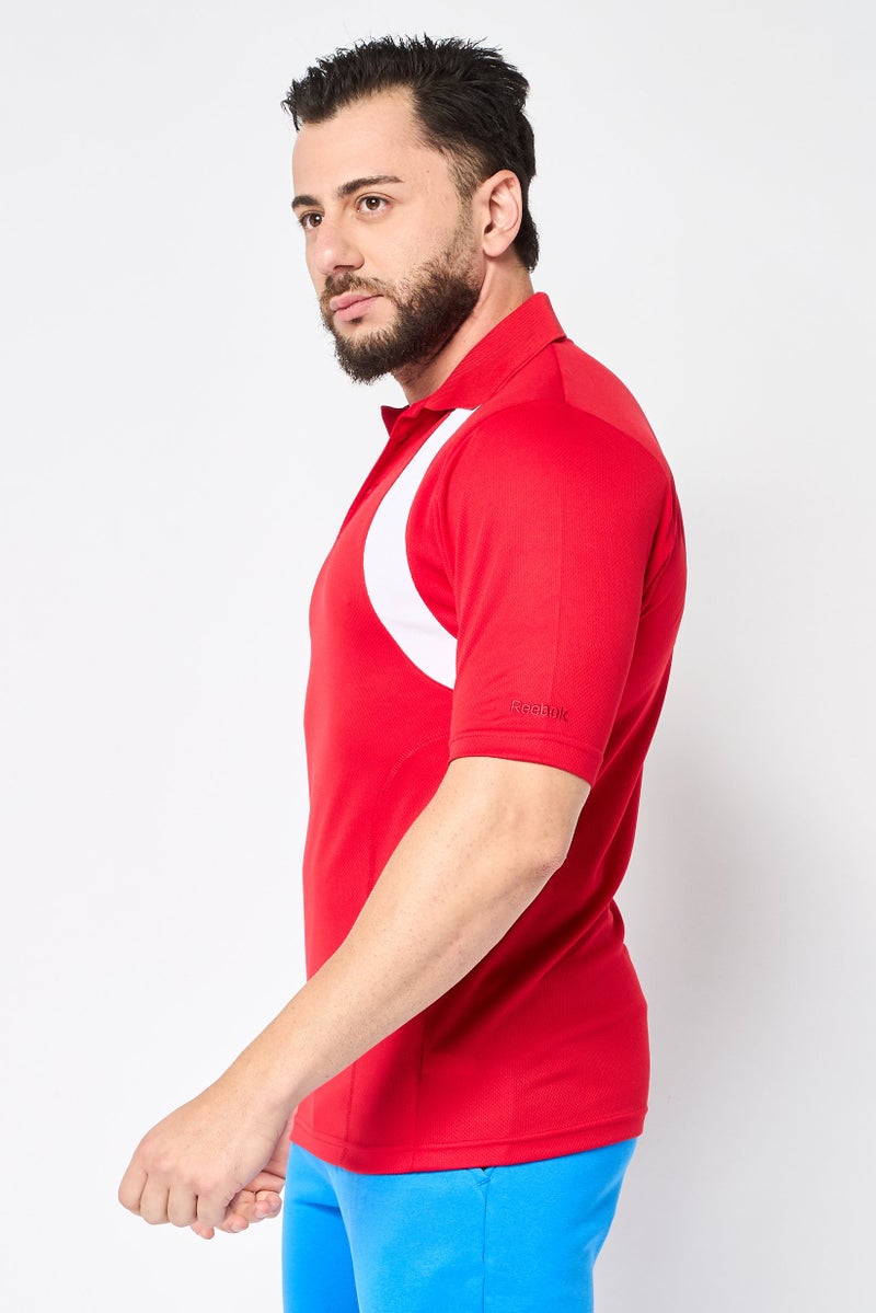 Reebok Men Sportswear Fit Textured Training Polo Shirt, Red - Image 3