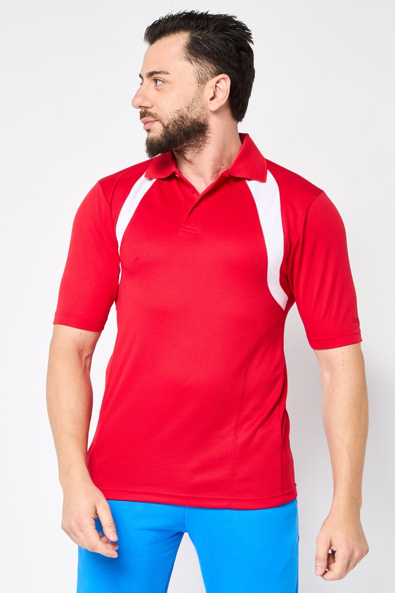 Reebok Men Sportswear Fit Textured Training Polo Shirt, Red - Image 1