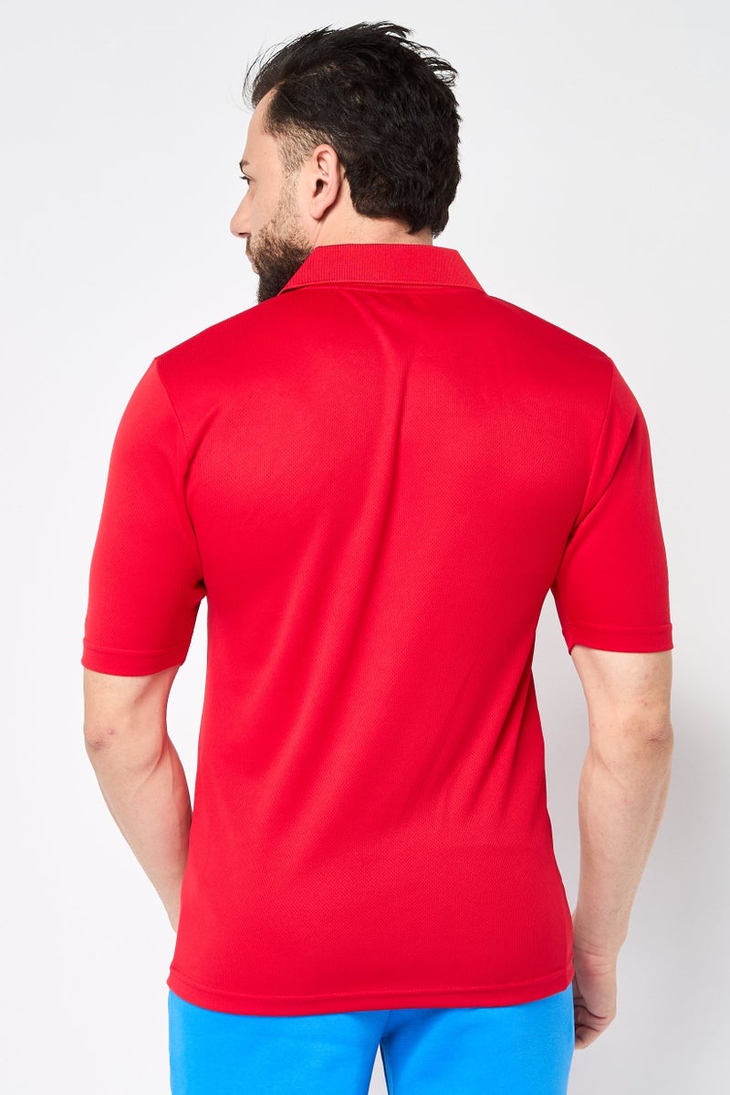 Reebok Men Sportswear Fit Textured Training Polo Shirt, Red - Image 4