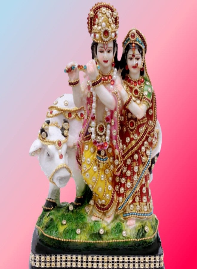 Buji Craft Radha Krishna Idol with Cow Radha Krishna Murti with Cow for Home Temple Pooja Room Shri Radha Krishna Ji Idol for Mandir Radha Krishna Statue for Diwali Gift Janmashtami (10 Inch) 1905 - Image 2